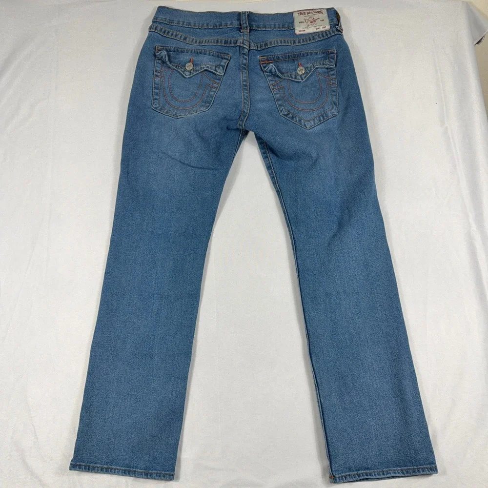 True Religion Ricky Big‎ T Straight Leg Jeans Flap Pockets Size 36 Blue Denim